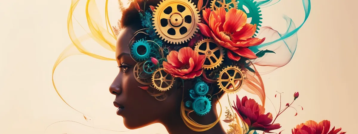Illustration of a black female with flowers to visulaize generative artificial intelligence