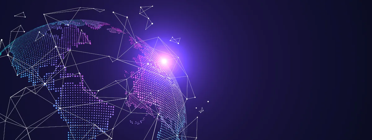 Image of globe overlayed with a grid representing AI connectivity