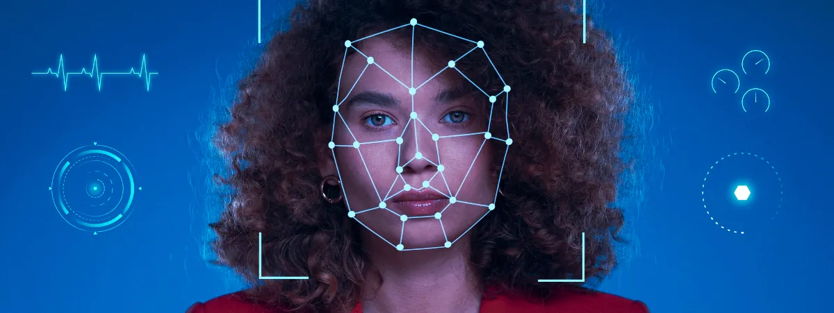 Image of a womans face overlayed with biometric display