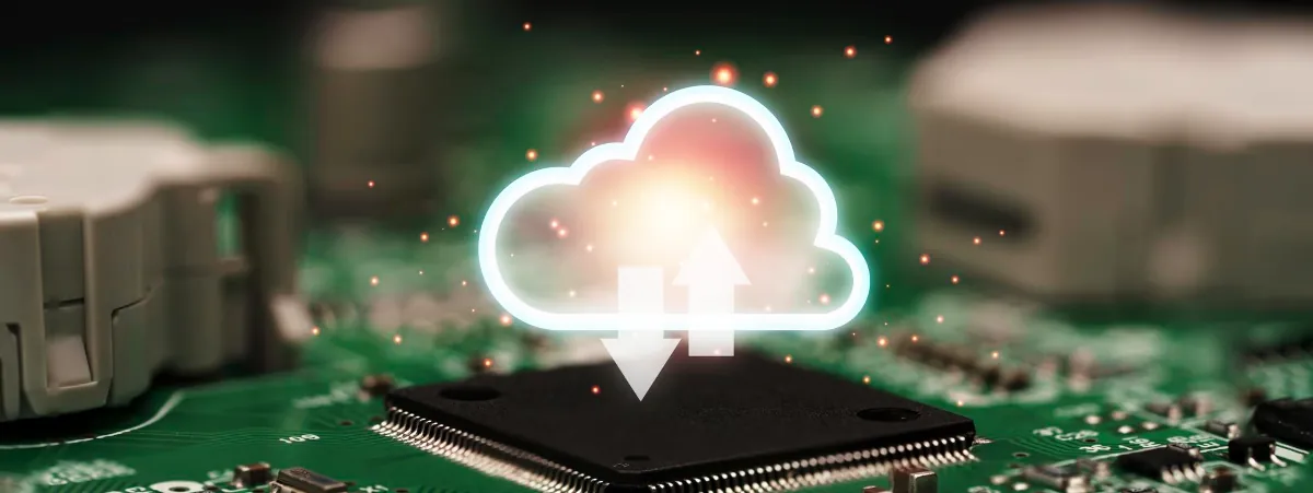 Image of a cloud and processor chip representing cloud edge technology